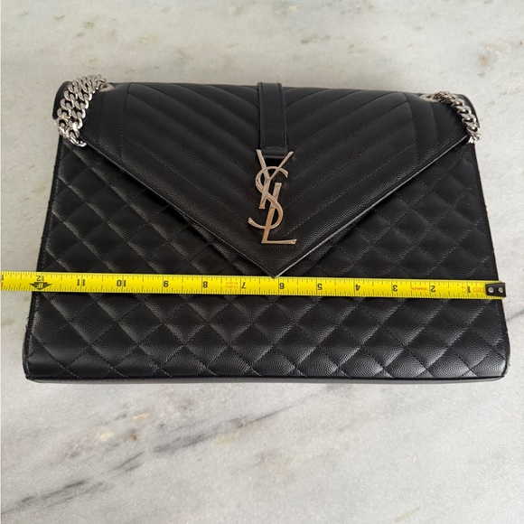 Saint Laurent large envelope Black Quilted Shoulder Bag silver hardware like NEW - Picture 12 of 14